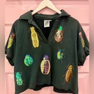 Queen of Sparkles Colorful Beetle Scarab Embroidery Top